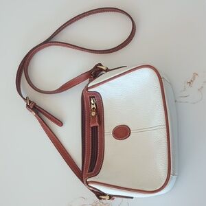 Liz Claiborne Pebbled French White & Caramel Leather Bag